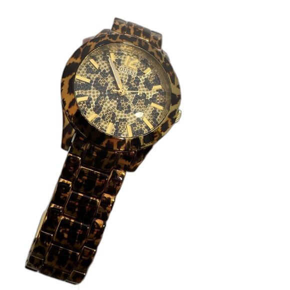 GUESS Leopard Print Gold Dial 40 mm Women’s Watch W0001L2 – 100M Water Resistant - Picture 1 of 7